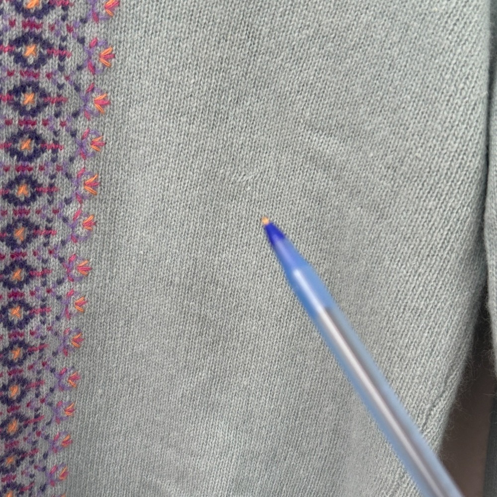 Garnet Hill Embroidered Sweater Women Medium Light Blue Lambswool Angora FLAW - Picture 14 of 16